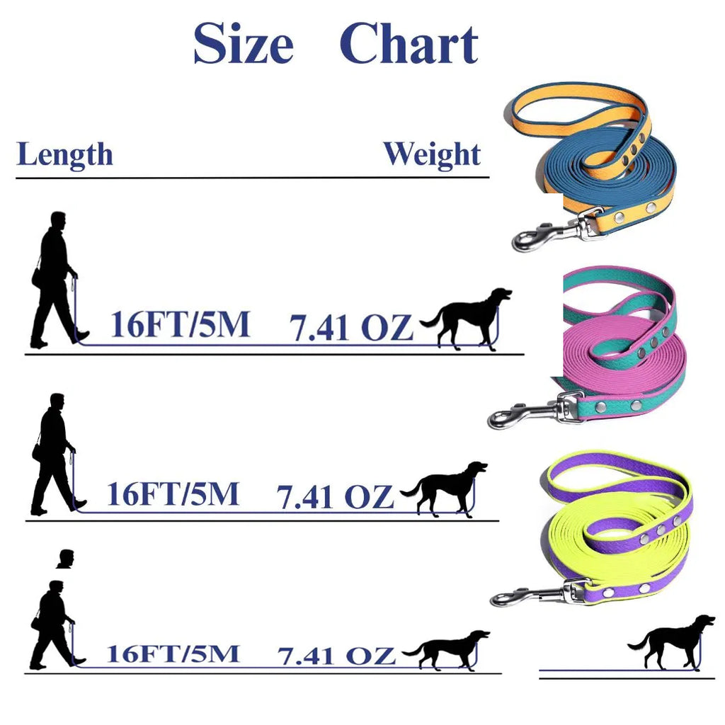 Waterproof PVC Coated Long Dog Training Leash, 360° Rotatable Snap Hook, Soft Padded Handle, Easy‑to‑Clean No‑Stink Nylon Webbing Lead for All Dog Breeds