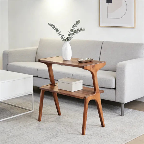 Aeelleea 2 Tier Console Table 27.56×11.81×26.38 Inch, Wooden Sofa Side Table with Storage Shelf, Narrow Entryway Table for Small Space