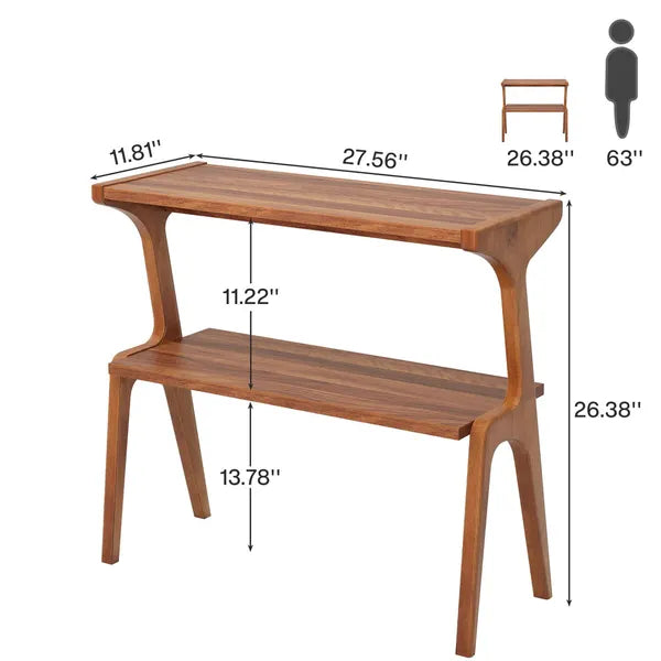 Aeelleea 2 Tier Console Table 27.56×11.81×26.38 Inch, Wooden Sofa Side Table with Storage Shelf, Narrow Entryway Table for Small Space