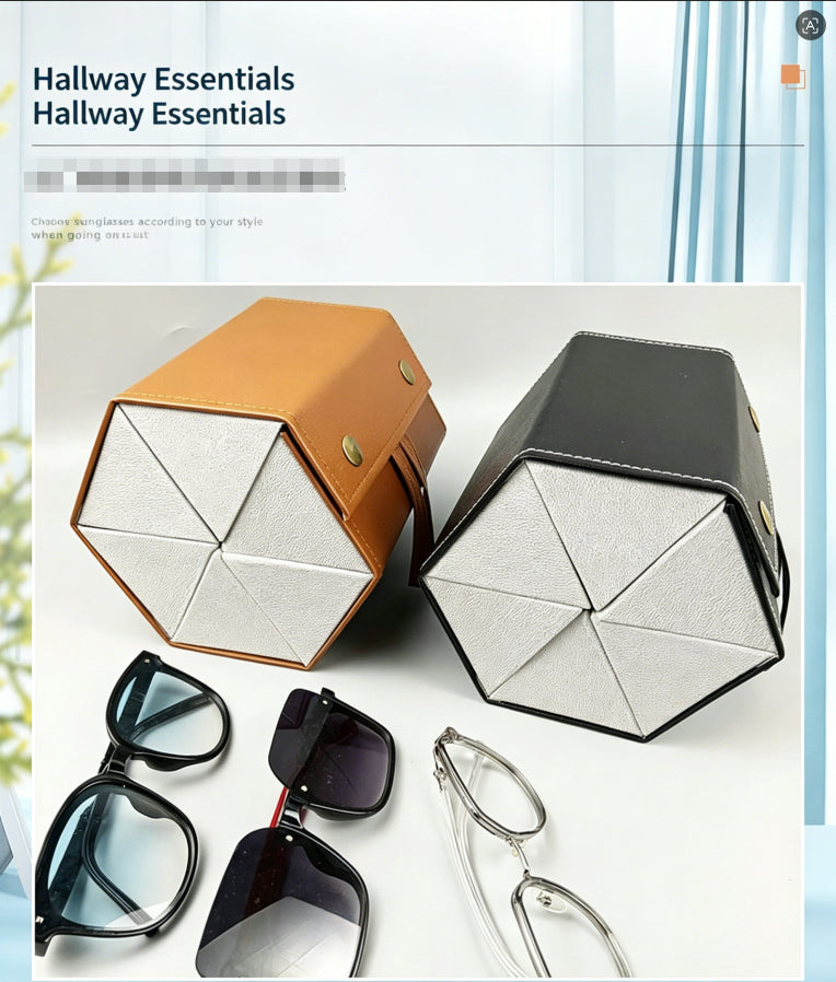 Organ‑Style 6‑Panel Faux‑Leather Glasses Case, Portable Foldable Eyewear Storage Holder for Storing Multiple Pairs of Glasses & Sunglasses