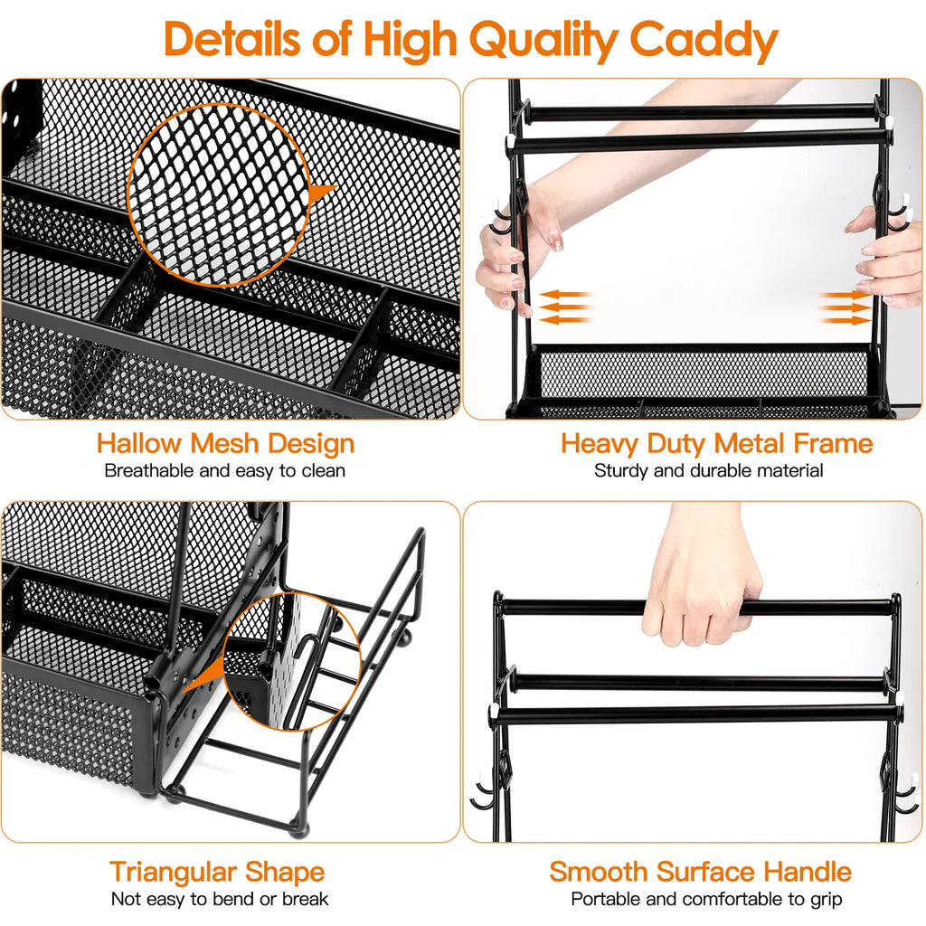 Grill Caddy for BBQ with Paper Towel Holder, Heavy-Duty Metal Organizer, 4 Compartments, Portable Outdoor Cooking
