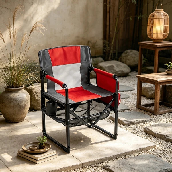 Sturdy Folding Outdoor Camping Chair with Cup Holder & Side Pocket, Portable Outdoor Seat for Camping, Travel & Fishing