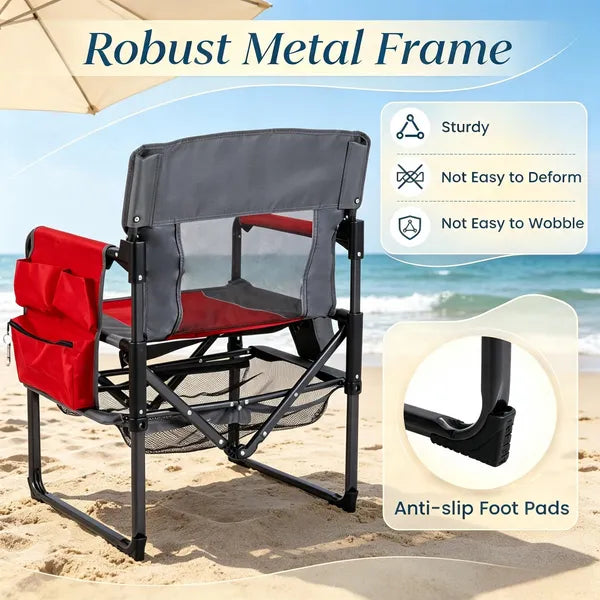 Sturdy Folding Outdoor Camping Chair with Cup Holder & Side Pocket, Portable Outdoor Seat for Camping, Travel & Fishing