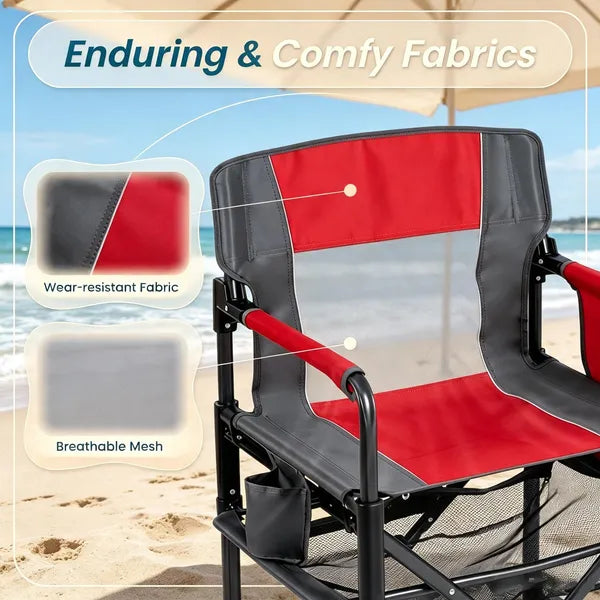 Sturdy Folding Outdoor Camping Chair with Cup Holder & Side Pocket, Portable Outdoor Seat for Camping, Travel & Fishing