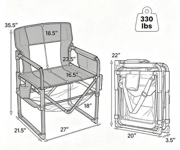 Sturdy Folding Outdoor Camping Chair with Cup Holder & Side Pocket, Portable Outdoor Seat for Camping, Travel & Fishing