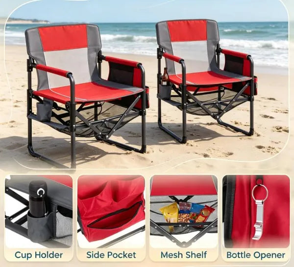 Sturdy Folding Outdoor Camping Chair with Cup Holder & Side Pocket, Portable Outdoor Seat for Camping, Travel & Fishing