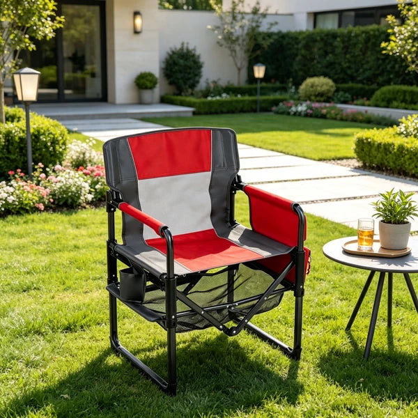 Sturdy Folding Outdoor Camping Chair with Cup Holder & Side Pocket, Portable Outdoor Seat for Camping, Travel & Fishing