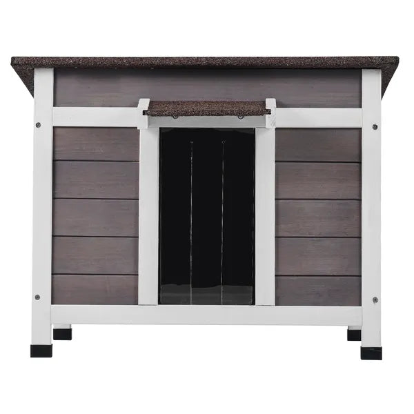 Weatherproof Wooden Outdoor Cat House, Feral Cat Shelter with Window, Open Roof & PVC Door Flaps, 24"L x21"W x18"H for Multi‑Cats & Rabbits