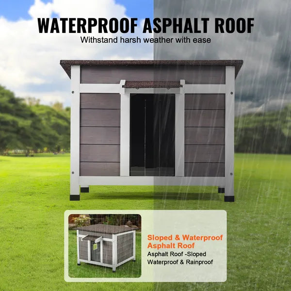 Weatherproof Wooden Outdoor Cat House, Feral Cat Shelter with Window, Open Roof & PVC Door Flaps, 24"L x21"W x18"H for Multi‑Cats & Rabbits
