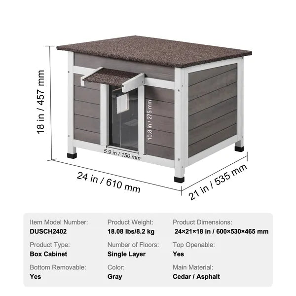 Weatherproof Wooden Outdoor Cat House, Feral Cat Shelter with Window, Open Roof & PVC Door Flaps, 24"L x21"W x18"H for Multi‑Cats & Rabbits