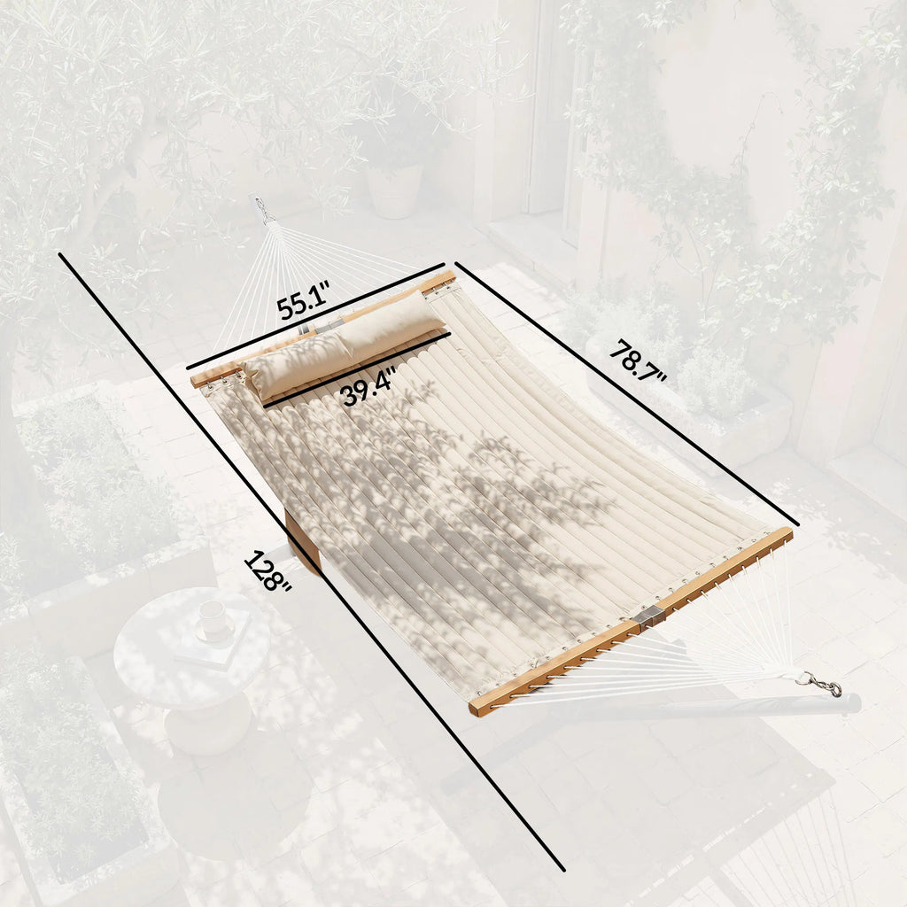 2‑Person Cream‑White Outdoor Hammock with Pillow & Pad, 440‑lbs Weight Capacity for Backyard Patio Camping