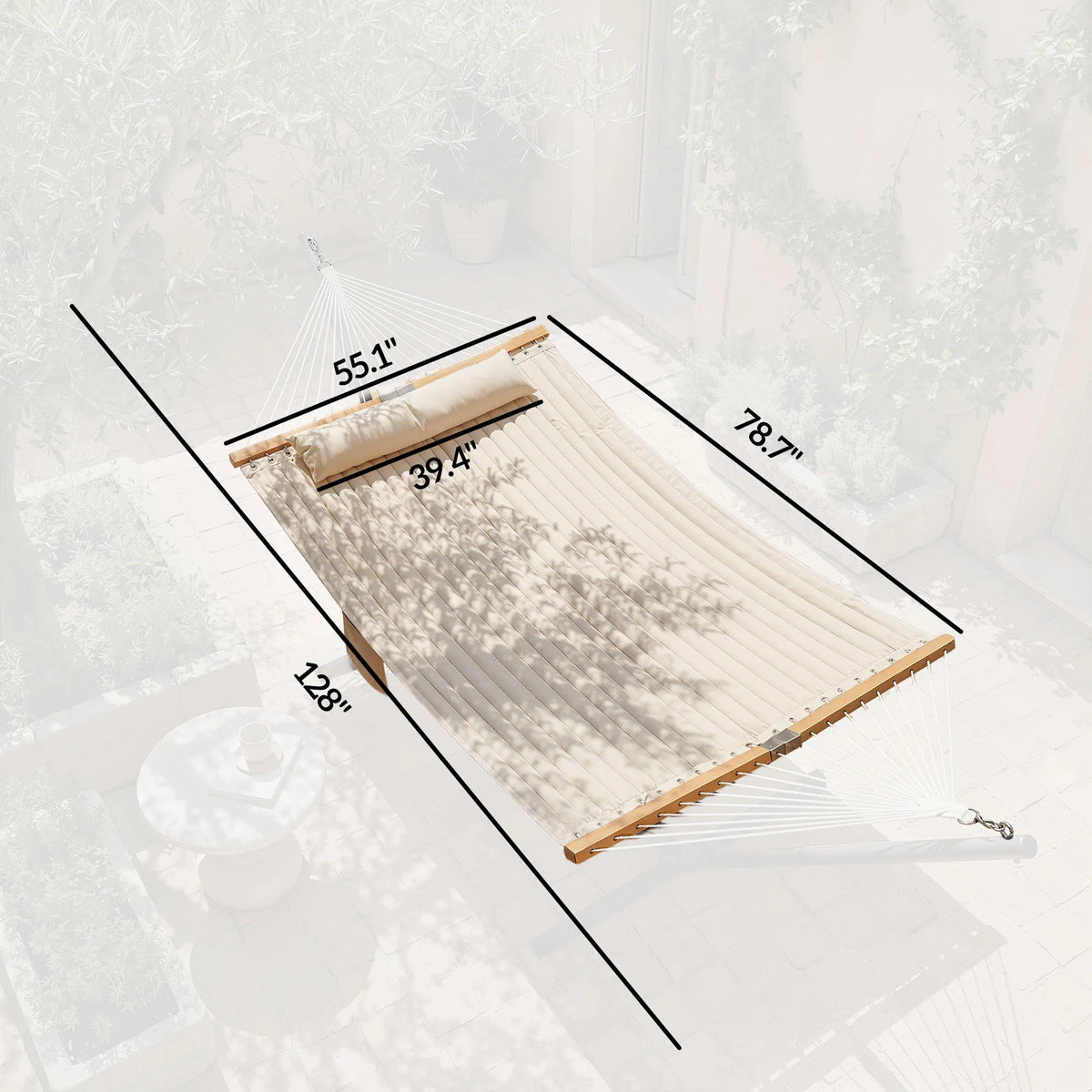 2‑Person Cream‑White Outdoor Hammock with Pillow & Pad, 440‑lbs Weight Capacity for Backyard Patio Camping