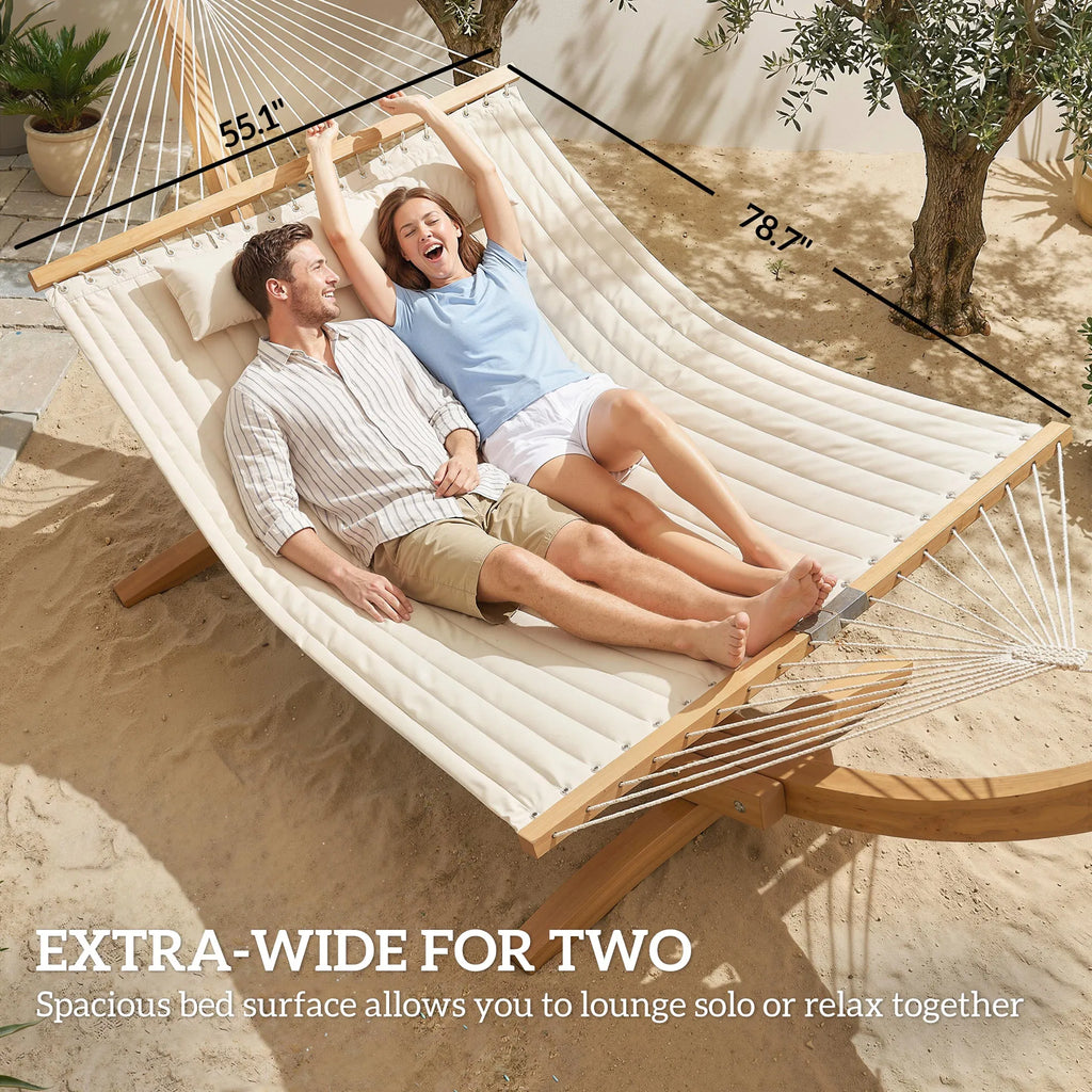 2‑Person Cream‑White Outdoor Hammock with Pillow & Pad, 440‑lbs Weight Capacity for Backyard Patio Camping