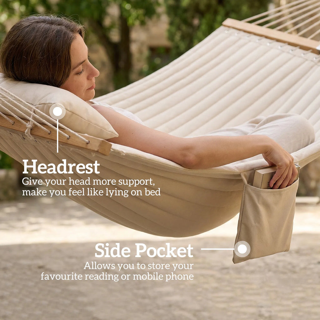 2‑Person Cream‑White Outdoor Hammock with Pillow & Pad, 440‑lbs Weight Capacity for Backyard Patio Camping
