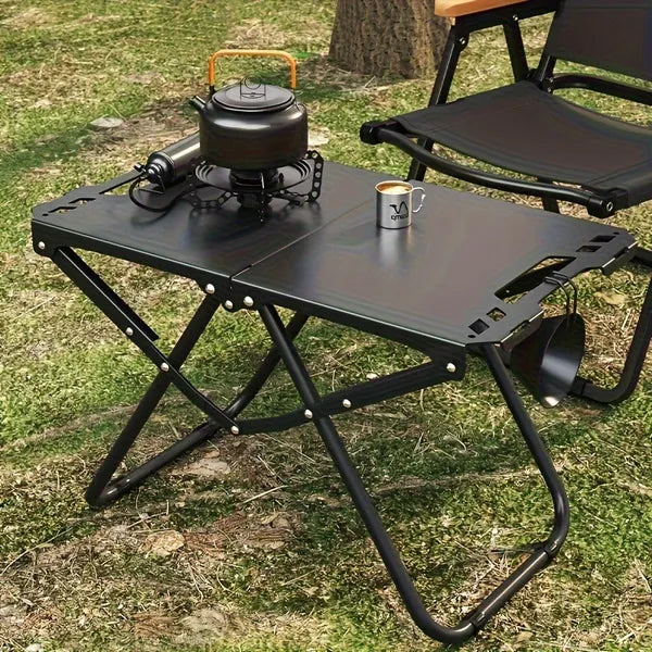 Aeelleea Stainless Steel Folding Camping Table Set, Quick-Open Portable Tactical Picnic Table Large & Small