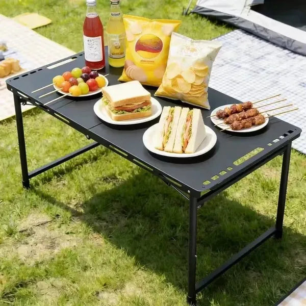 Aeelleea Stainless Steel Folding Camping Table Set, Quick-Open Portable Tactical Picnic Table Large & Small