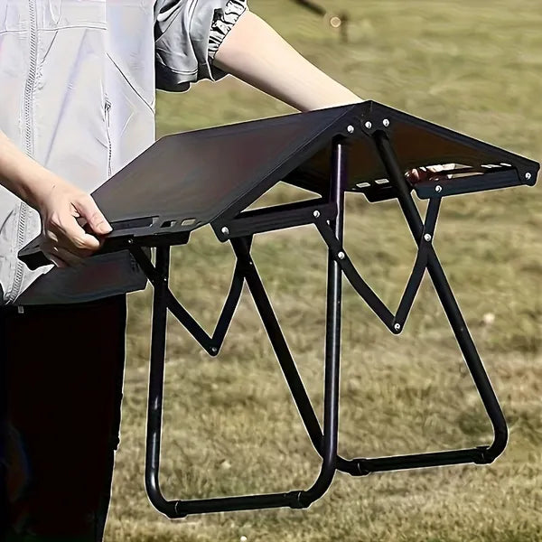 Aeelleea Stainless Steel Folding Camping Table Set, Quick-Open Portable Tactical Picnic Table Large & Small