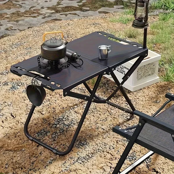 Aeelleea Stainless Steel Folding Camping Table Set, Quick-Open Portable Tactical Picnic Table Large & Small