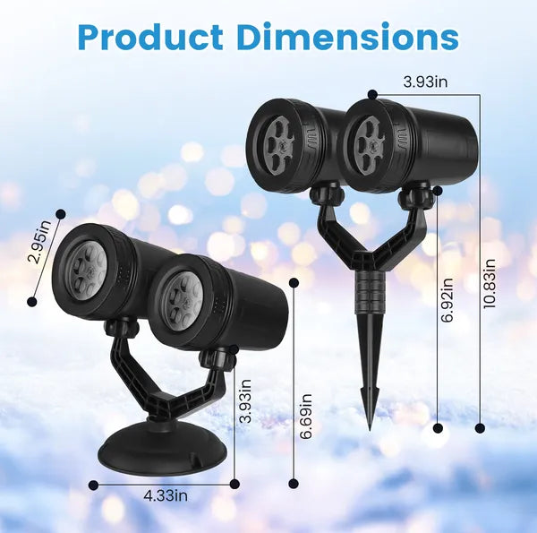 Aeelleea Dual-Head Snowflake Projection Light, IP44 Weather Resistant ABS Holiday Projector Lamp, Adjustable, Indoor Outdoor Christmas Decor