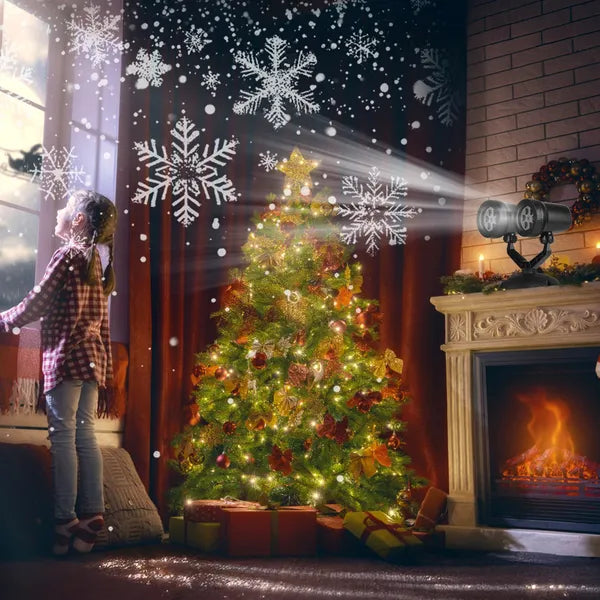 Aeelleea Dual-Head Snowflake Projection Light, IP44 Weather Resistant ABS Holiday Projector Lamp, Adjustable, Indoor Outdoor Christmas Decor