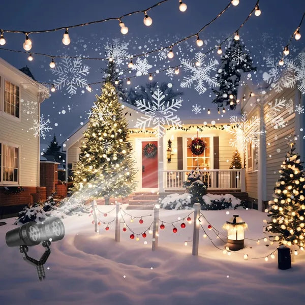 Aeelleea Dual-Head Snowflake Projection Light, IP44 Weather Resistant ABS Holiday Projector Lamp, Adjustable, Indoor Outdoor Christmas Decor