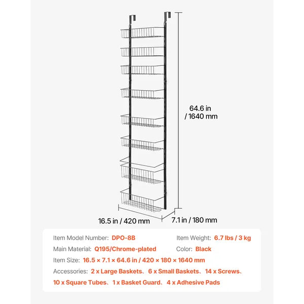 8-Tier Over The Door Pantry Organizer, Adjustable Metal Food Storage Rack, Hanging Spice & Food Storage Shelves for Kitchen`  >
