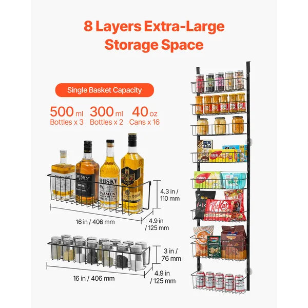 8-Tier Over The Door Pantry Organizer, Adjustable Metal Food Storage Rack, Hanging Spice & Food Storage Shelves for Kitchen`  >