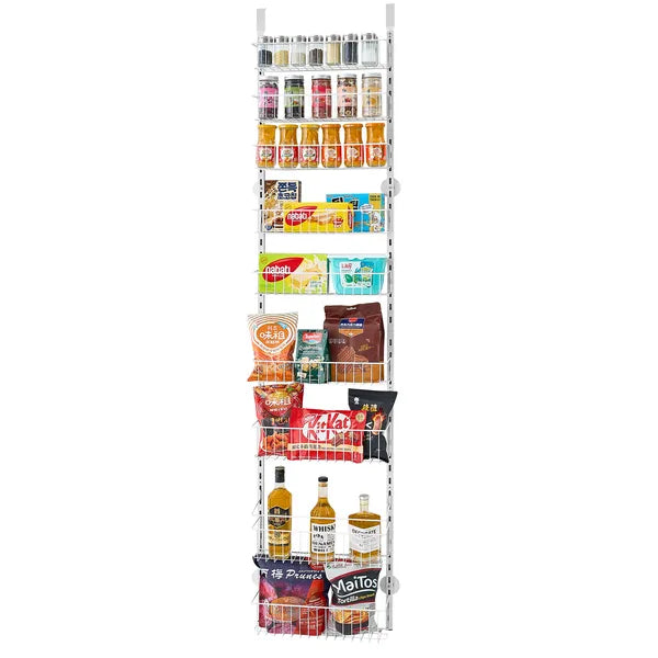 9-Tier Over the Door Pantry Organizer, Heavy Duty Steel Hanging Storage Rack, Adjustable Baskets for Kitchen Spice & Canned Food