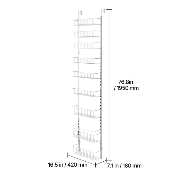 9-Tier Over the Door Pantry Organizer, Heavy Duty Steel Hanging Storage Rack, Adjustable Baskets for Kitchen Spice & Canned Food
