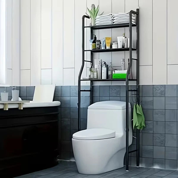 3 Tier Over The Toilet Storage Rack Freestanding Bathroom Space Saver Organizer Shelf with Side Hooks