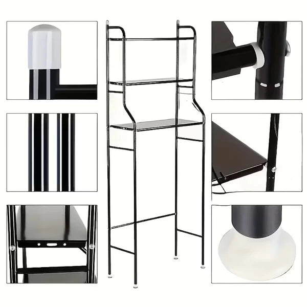 3 Tier Over The Toilet Storage Rack Freestanding Bathroom Space Saver Organizer Shelf with Side Hooks