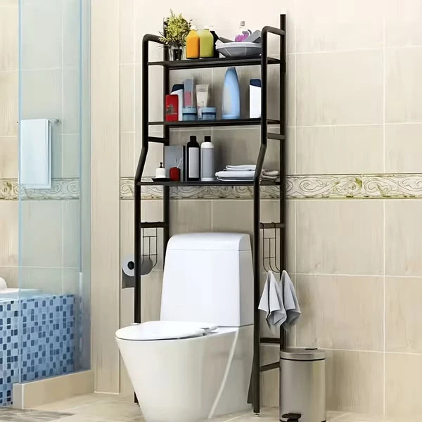 3 Tier Over The Toilet Storage Rack Freestanding Bathroom Space Saver Organizer Shelf with Side Hooks