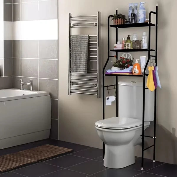 3 Tier Over The Toilet Storage Rack Freestanding Bathroom Space Saver Organizer Shelf with Side Hooks