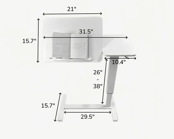 Aeelleea Tilting Mobile Bedside Desk, 0-45° Tilt Laptop Tray Table, Height Adjustable 26-38 Inch Rolling Side Table, White