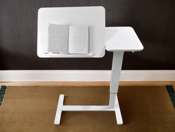 Aeelleea Tilting Mobile Bedside Desk, 0-45° Tilt Laptop Tray Table, Height Adjustable 26-38 Inch Rolling Side Table, White