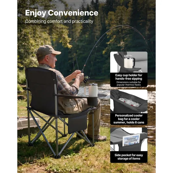 2 Pack Oversized Folding Camping Chair, 450lbs Weight Capacity, Padded Back & Armrest, Cup Holder Side Pocket, Cooler & Carry Bag for Outdoor Fishing