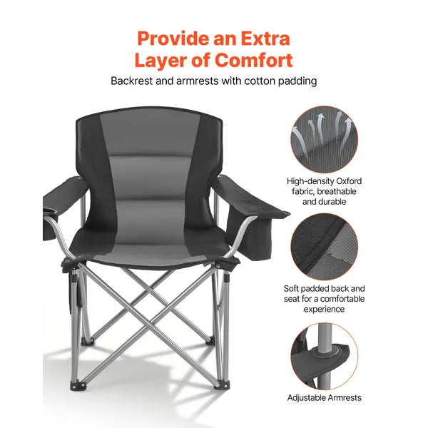 2 Pack Oversized Folding Camping Chair, 450lbs Weight Capacity, Padded Back & Armrest, Cup Holder Side Pocket, Cooler & Carry Bag for Outdoor Fishing
