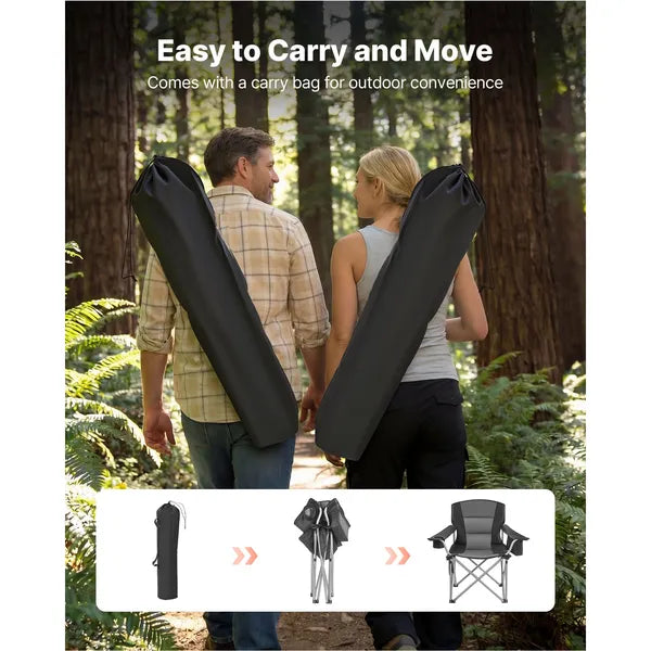 2 Pack Oversized Folding Camping Chair, 450lbs Weight Capacity, Padded Back & Armrest, Cup Holder Side Pocket, Cooler & Carry Bag for Outdoor Fishing
