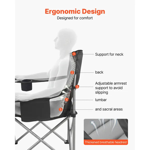2 Pack Oversized Folding Camping Chair, 450lbs Weight Capacity, Padded Back & Armrest, Cup Holder Side Pocket, Cooler & Carry Bag for Outdoor Fishing