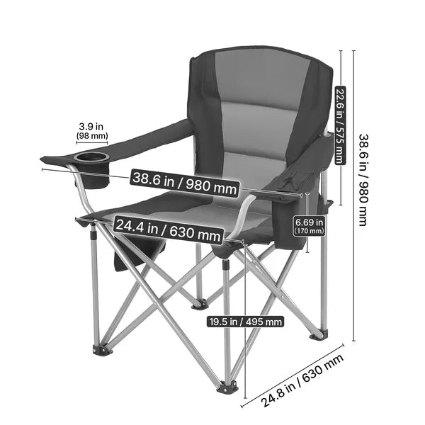2 Pack Oversized Folding Camping Chair, 450lbs Weight Capacity, Padded Back & Armrest, Cup Holder Side Pocket, Cooler & Carry Bag for Outdoor Fishing