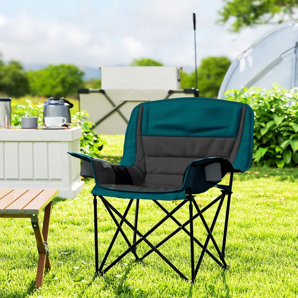 Aeelleea Folding Camping Chair, 39×28×40.6 Inch Portable Oversized Lawn Chair with Cup Holder, Side Pocket & Carry Bag for Outdoor, Black