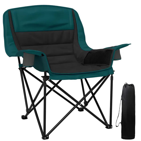 Aeelleea Folding Camping Chair, 39×28×40.6 Inch Portable Oversized Lawn Chair with Cup Holder, Side Pocket & Carry Bag for Outdoor, Black