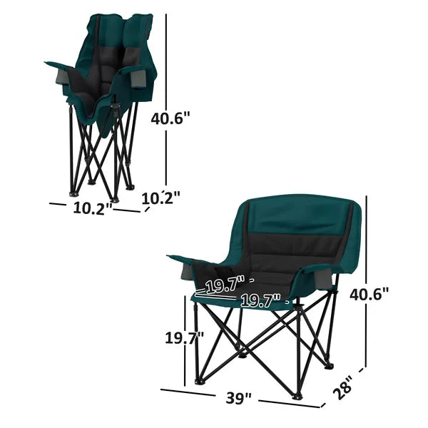 Aeelleea Folding Camping Chair, 39×28×40.6 Inch Portable Oversized Lawn Chair with Cup Holder, Side Pocket & Carry Bag for Outdoor, Black