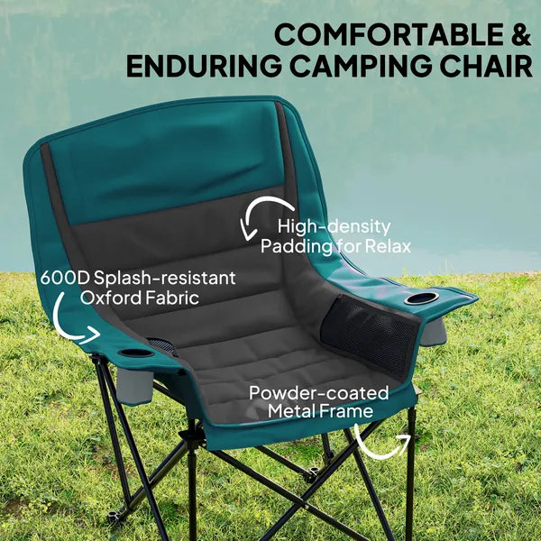 Aeelleea Folding Camping Chair, 39×28×40.6 Inch Portable Oversized Lawn Chair with Cup Holder, Side Pocket & Carry Bag for Outdoor, Black