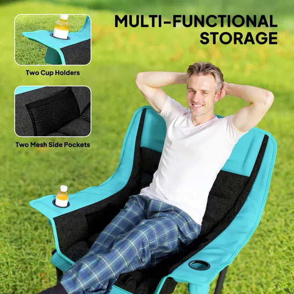 Aeelleea Portable Adult Folding Camping Chair, 39×28×40.6 Inch Heavy Duty Outdoor Chair with Cup Holder, Side Pocket & Storage Bag