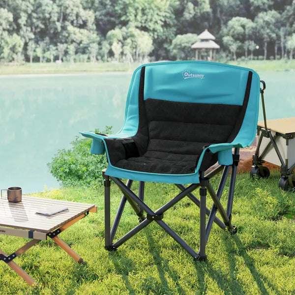 Aeelleea Portable Adult Folding Camping Chair, 39×28×40.6 Inch Heavy Duty Outdoor Chair with Cup Holder, Side Pocket & Storage Bag
