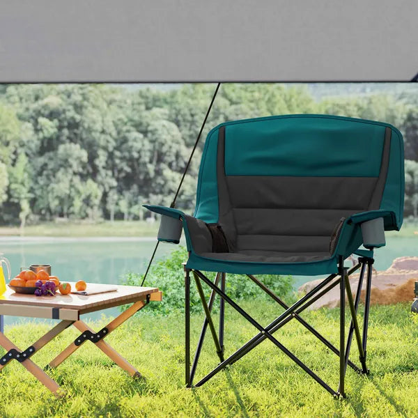 Aeelleea Folding Camping Chair, 39×28×40.6 Inch Portable Oversized Lawn Chair with Cup Holder, Side Pocket & Carry Bag for Outdoor, Black