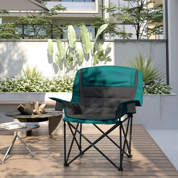 Aeelleea Folding Camping Chair, 39×28×40.6 Inch Portable Oversized Lawn Chair with Cup Holder, Side Pocket & Carry Bag for Outdoor, Black