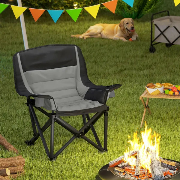Aeelleea Portable Adult Folding Camping Chair, 39×28×40.6 Inch Heavy Duty Outdoor Chair with Cup Holder, Side Pocket & Storage Bag