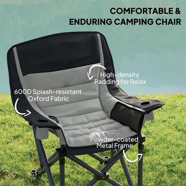 Aeelleea Portable Adult Folding Camping Chair, 39×28×40.6 Inch Heavy Duty Outdoor Chair with Cup Holder, Side Pocket & Storage Bag